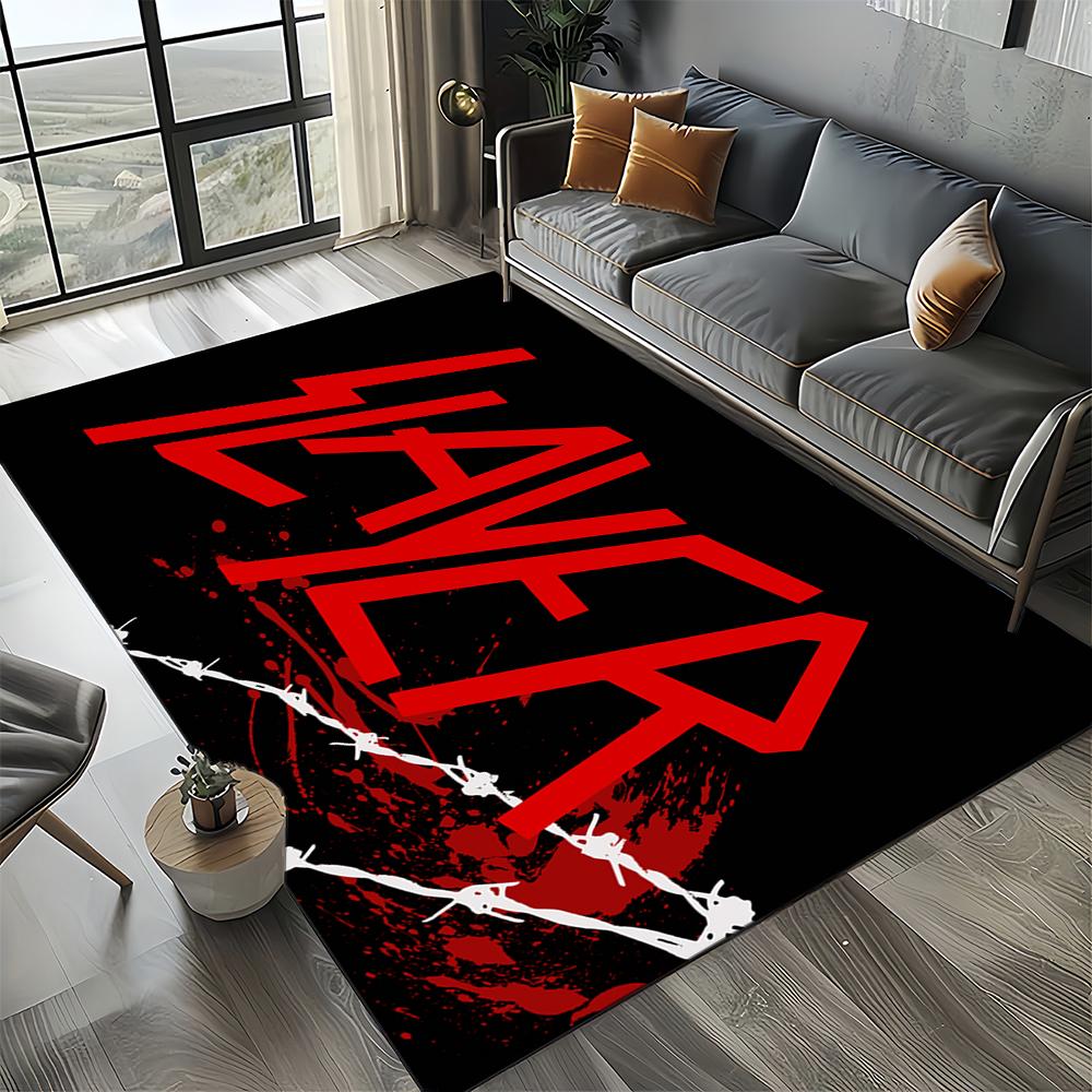 Tapete de Chão 3D Retro Band Slayer Heavy Metal Rock Sinal para Sala de Estar Quarto Casa Decoração de Sofá, Tapete Antiderrapante para Brincar de Criança