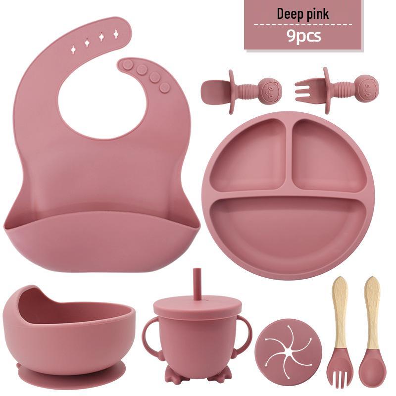 Silicone Baby Feeding Set: Bib, Suction Bowl, Utensils, Plate for 6-Month-Olds