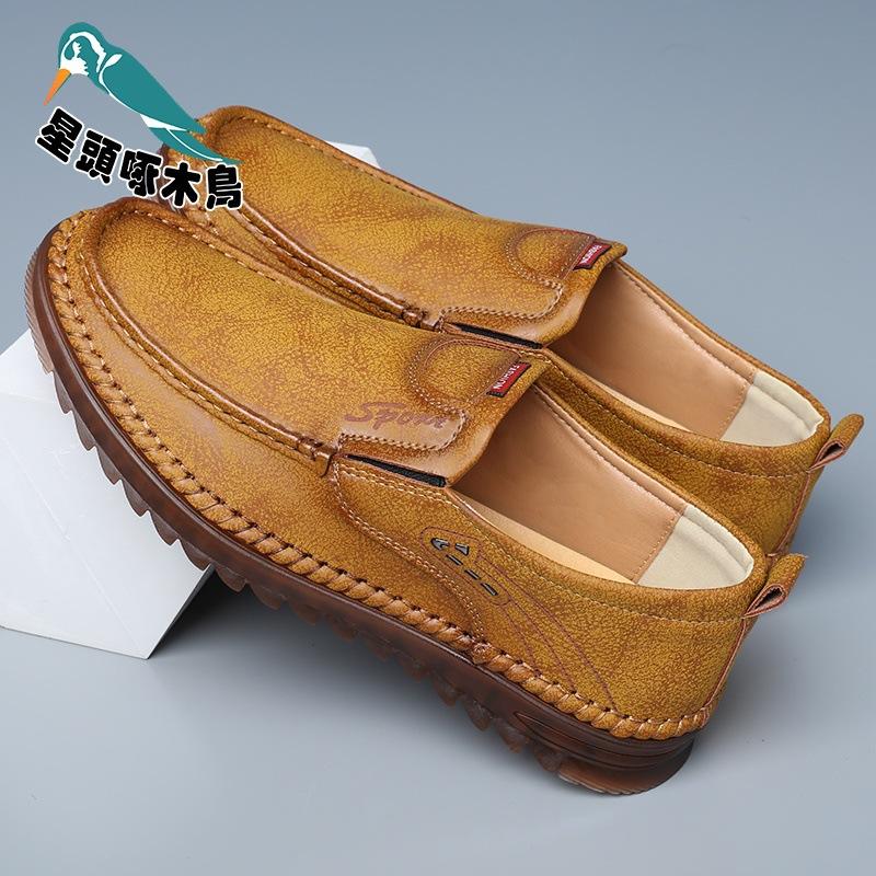 

Genuine leather beef tendon sole 2025 spring new casual leather shoes hand-stitched non-slip Doudou shoes 44