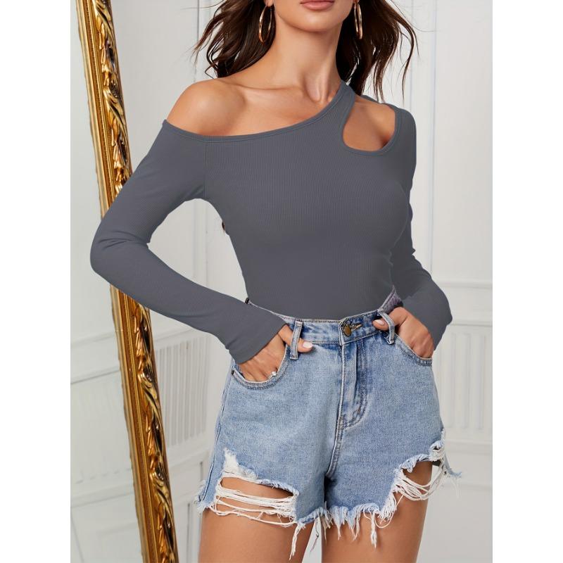 Women's Pullovers Slim Temperament Slant Strapless Long Sleeve Irregular Knit Top