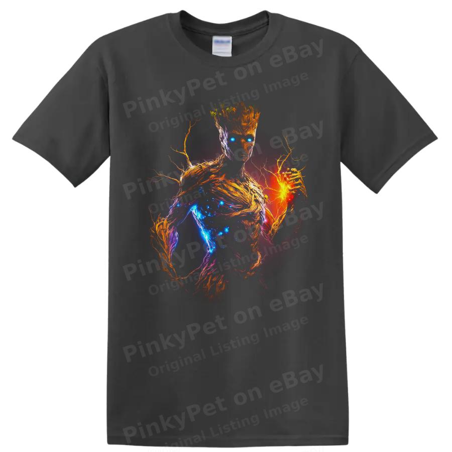 Groot Guardians of the Galaxy Cosmic Tree Hero T Shirt Neon Fire Art Tee Graphic