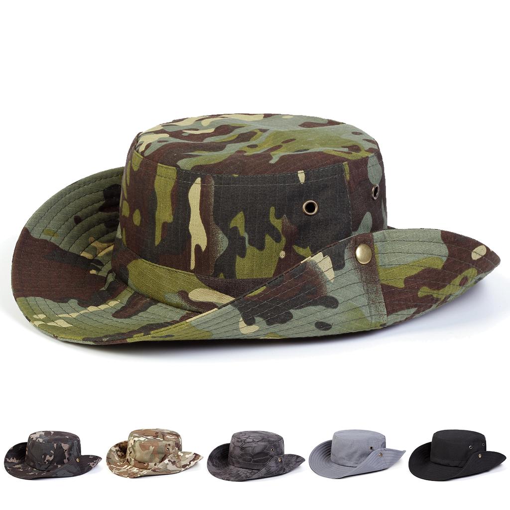 Men Plaid Camouflage Drawstring Large Eaves Bucket Hats Fishermen Caps Outdoor Casual Cap Men Sunscreen Hat Adventure Hat