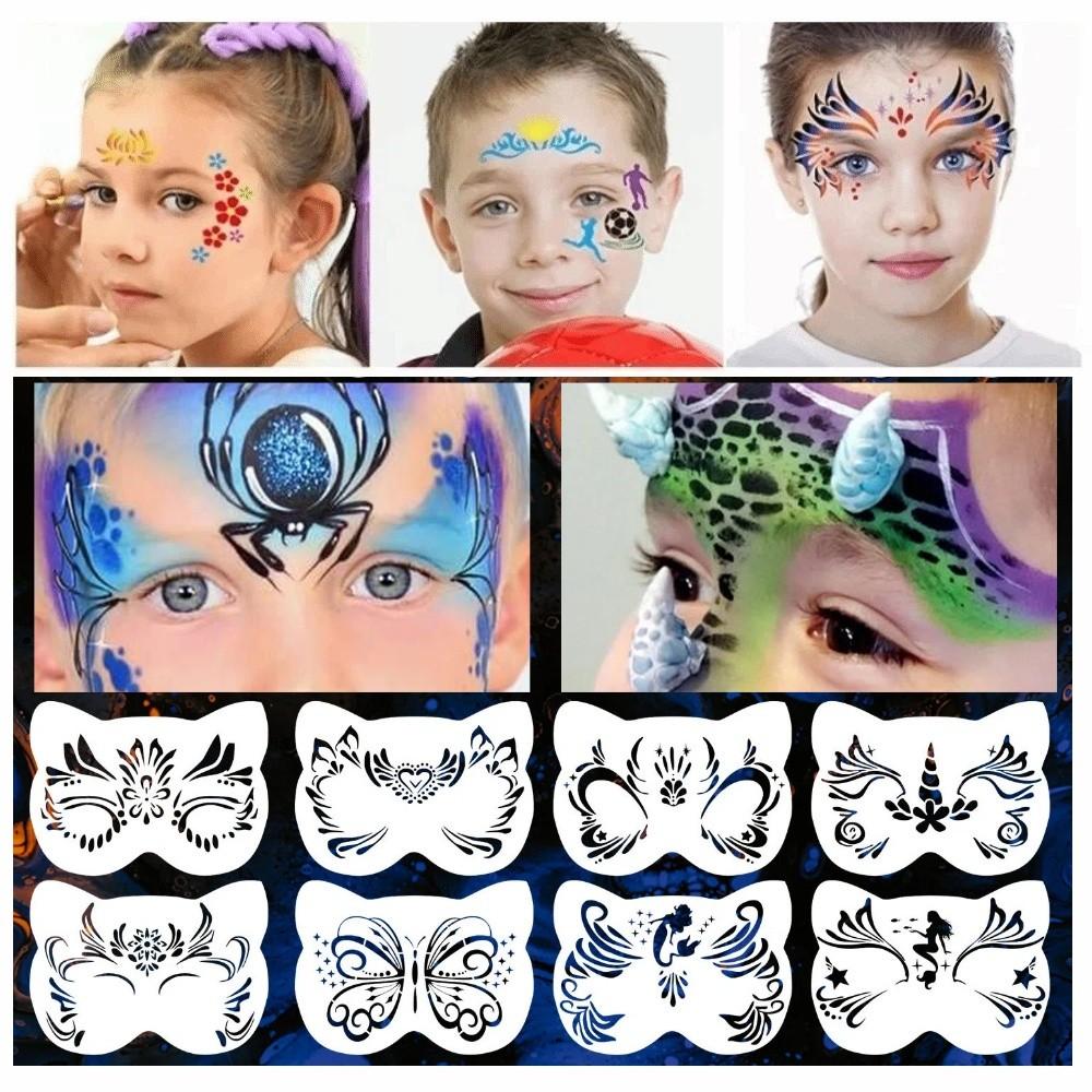 8Pcs Face Tattoo Face Painting Stencils Hollowed DIY Makeup Tools Face Paint Templates Adults Kids