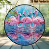 2D Flat Single-Piece, Flamingo Sun Catcher, Sculptural Wall Decoration, Acrylic Round Sign, Home And Holiday Decorative Ornament, (15.24X 15.24cm), Su