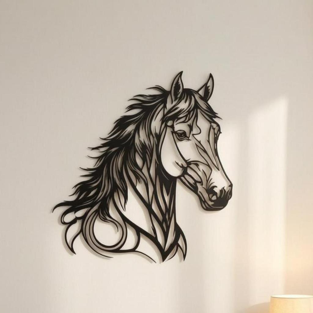 Horse Head Wall Decor Cutout metal Art Wavy Mane Room Decoration