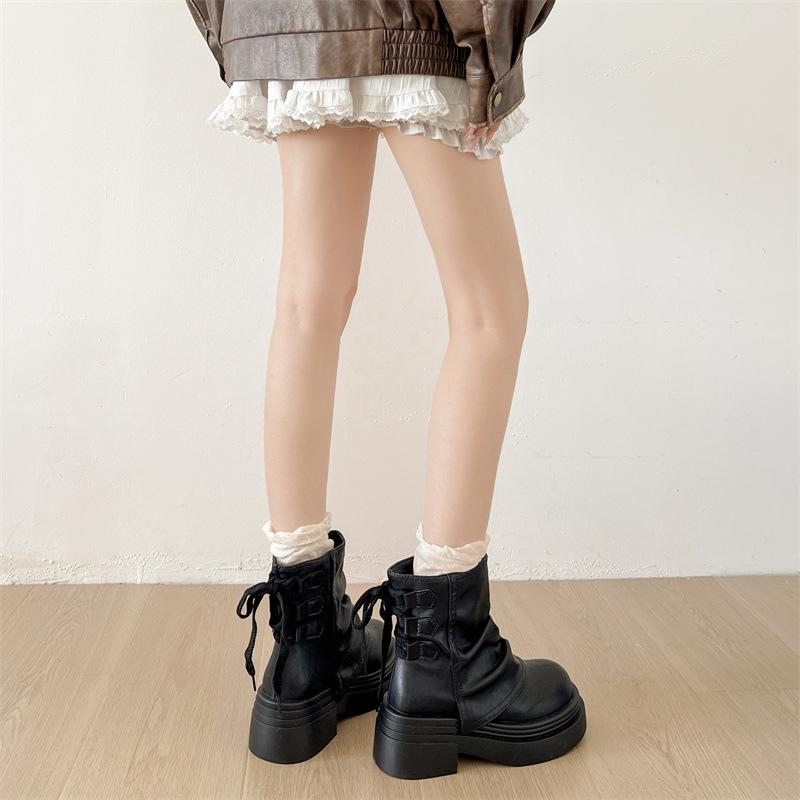 Black British Style Small Man Heightened Thick Heel Platform Martin Boots Women's 2025 New Autumn Retro Short Boots