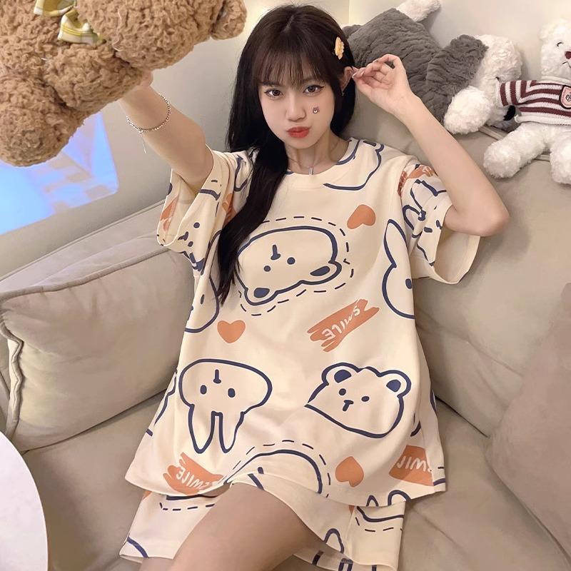 Factory Women's Pajamas Summer Cotton Short-sleeved Shorts Set New Year's Simple Casual Thin Loungewear
