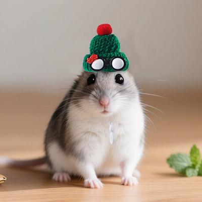 Yousheng Hamster Hat Tiny Knitted Hat with Pompom Glasses Small Pet Mini Hat with Adjustable Strap for Guinea Pig Dress-up Photo