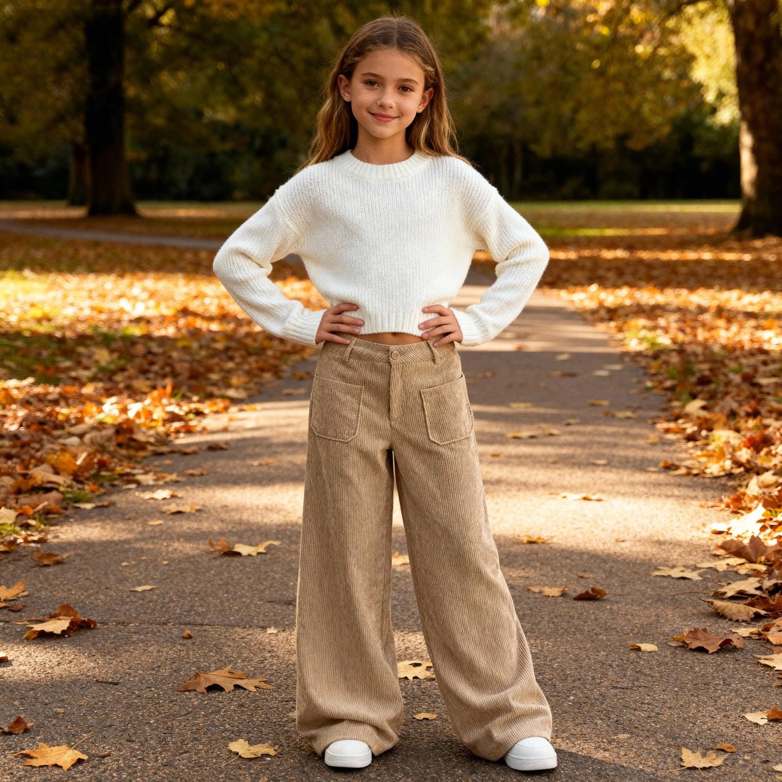 

Girls High Waist Straight Leg Trousers Corduroy Wide Leg Pants Vintage Loose Pants With Pockets XL хакі