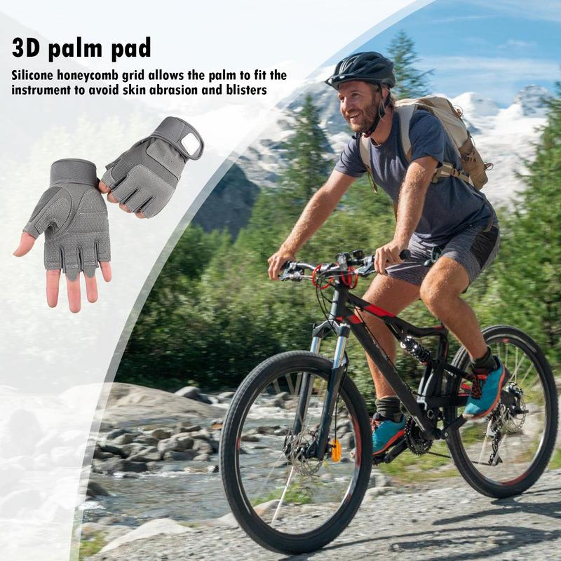 Fingerless Work Gloves Adjustable Wrist Gym Gloves Anti Slip Reinforced Palm Hand Out Mittens For Hunting Cycling Climbing