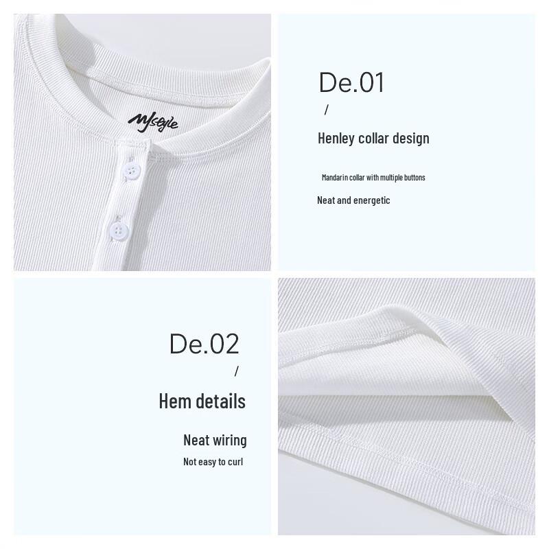 MJ STYLE Contrast Henley Collar Short Sleeve T-Shirt