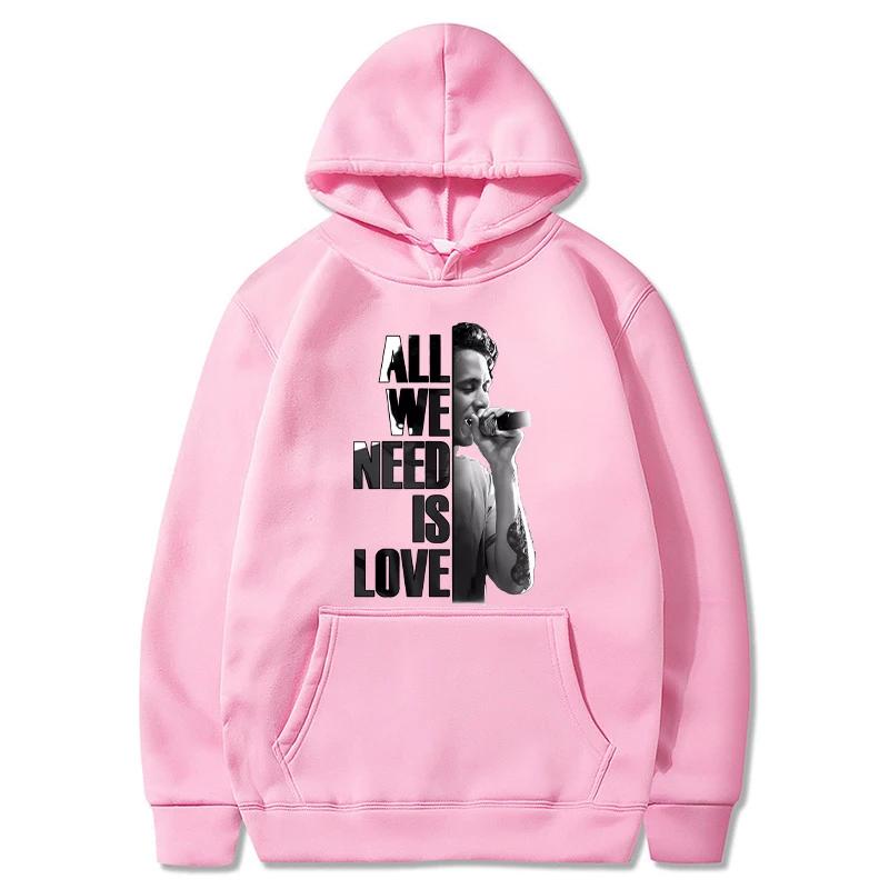 Autumn Letter "All We Need Is Love" and Singer Pattern Printed Hoodies Casual Sports Long Sleeved Men's and Women's Unisex Hooded Sweatshirts