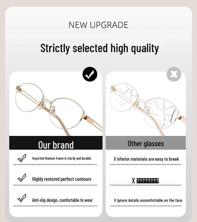 FAK Pure Titanium Semi-Rimless Cat-Eye Eyeglass Frame 55 - Old Money Style, High Intellectual Gold Wire Design 98713