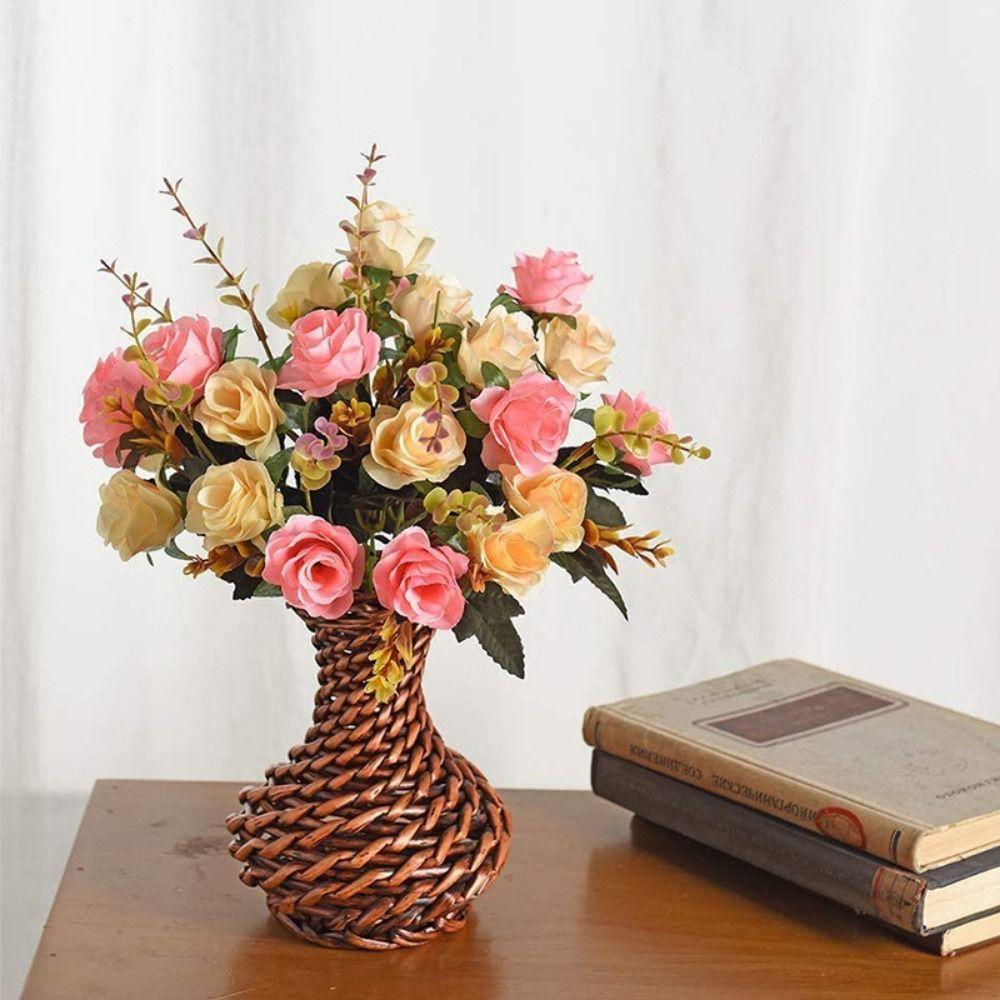 Silk Lifelike Rose Flowers 12 Heads Simulation Plants Leaves  Party Supplies