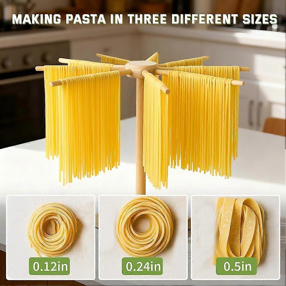 Pasta Making Tools, Wooden Pasta Making Kit with Threaded Rolling Pins, Long Rolling Pin,Rotatable Pasta Drying Rack