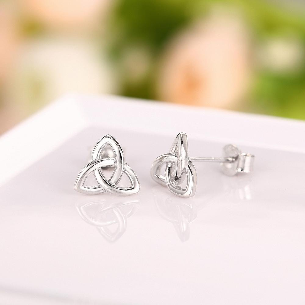Glossy Real  Sterling Silver Stud Earrings for Women Chic Triangular Flower Ear Accessories Piercing Fine Jewelry