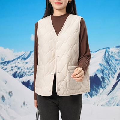 Women Fall Winter Waistcoat Sleeveless V Neck Single-breasted Thick Padded Warm Solid Color Casual Windproof Soft Lady Vest Coat