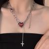 Hiphop Punk Red Love Heart Pendant Necklace for Men Women Gothic Cross Star Tassel Necklace Y2K 2000S Party Jewelry Gifts