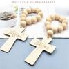 Pingente de cruz com contas de rosário de madeira ornamento religioso cristão pendurado para primeira comunhão batismo presente de batismo