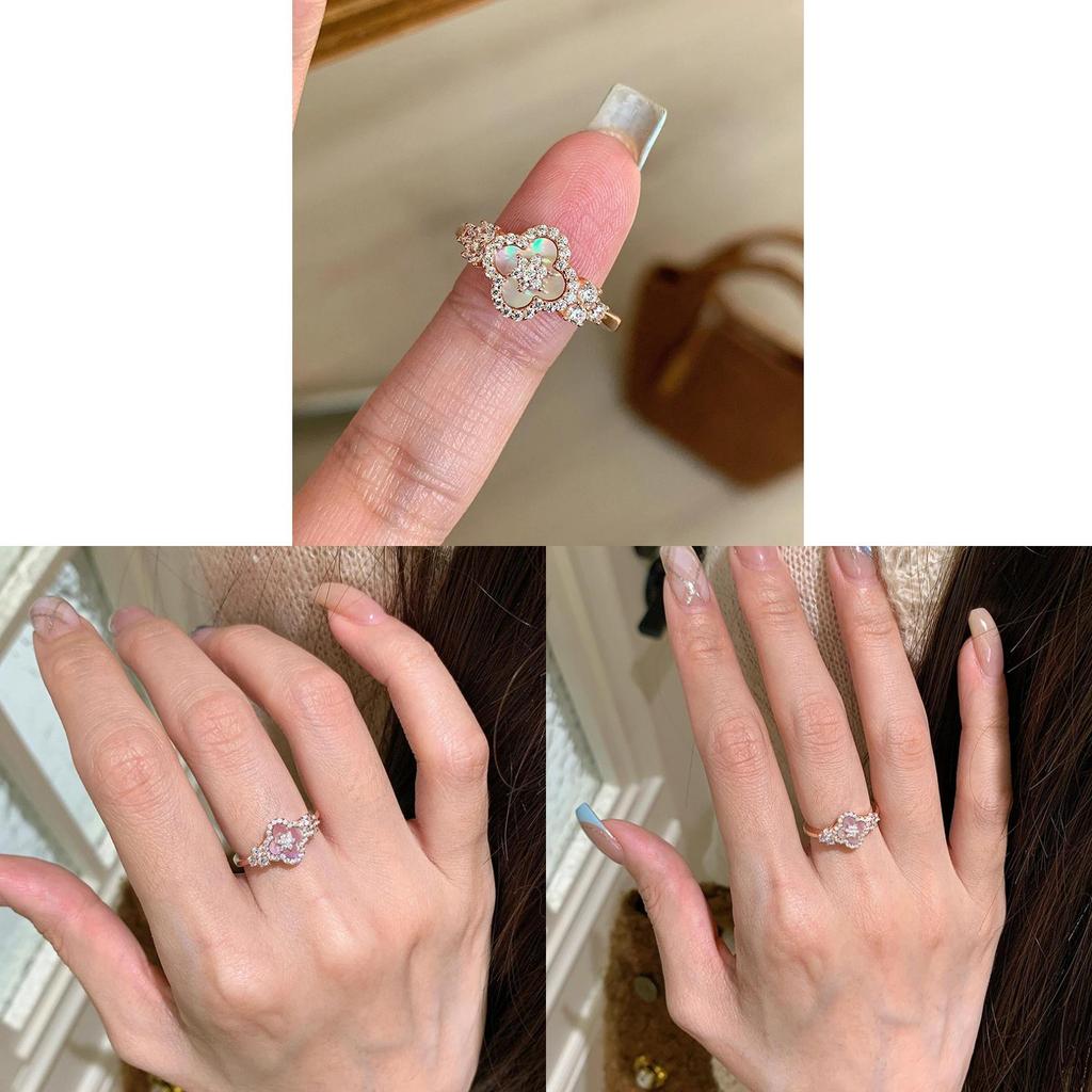 Fashion Zircon Motherofpearl Diamondshaped Open Ring For Women