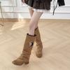Meng Ziyi's same retro square-headed western cowboy boots versatile thick-heeled trouser tube boots niche design thin boots