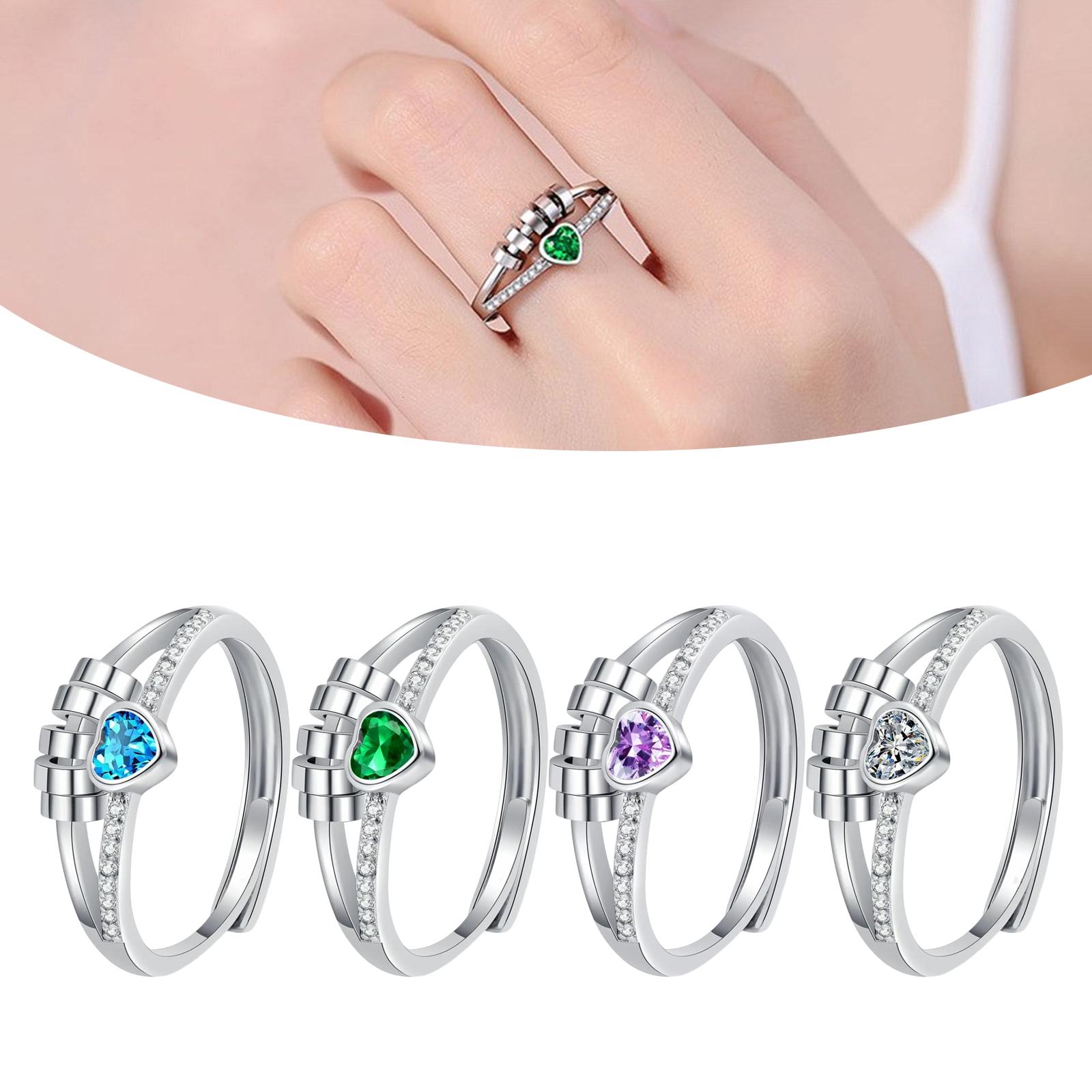 

Adjustable 2 in 1 Spinner Rings for Women and Men Sturdy Brass with Heart and Bead Designs for Anxiety Relief Wear синій