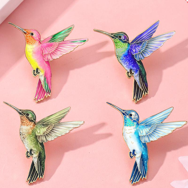 4Pcs Hummingbird Brooches For Women Colorful Birds Enamel Pin Metal Badge Jewelry Clothing Backpack Accessories Friends Gift