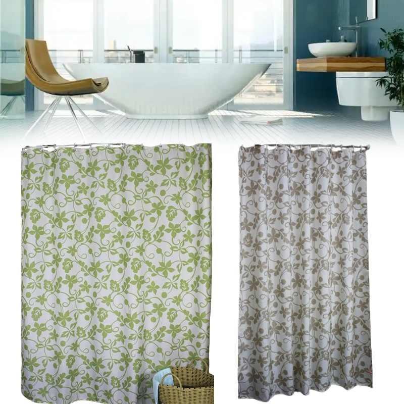 Flowers Print Patterned Shower Curtain Hook Set Waterproof Bathroom Supplies