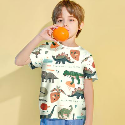 Barnkläder Pojkar T-shirt 3D Flerfärgad Dinosaurie Tryckt Barn Sommarkläder Kortärmad Casual Rund Hals Flickkläder