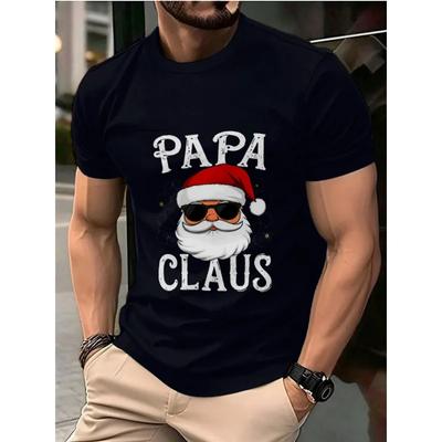 Mens TShirt Black Papa Claus Santa Face with Sunglasses Printed Pattern  Text High Quality Cotton