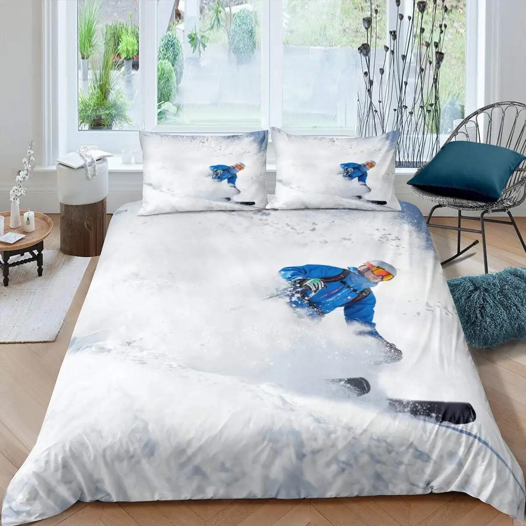 Winter-Bettbezug Skifahrer Skifahren Abfahrt In Hohen Bergen Extremer Wintersport Hobby Aktivität Thema Zimmer Dekorativ Damen Herren