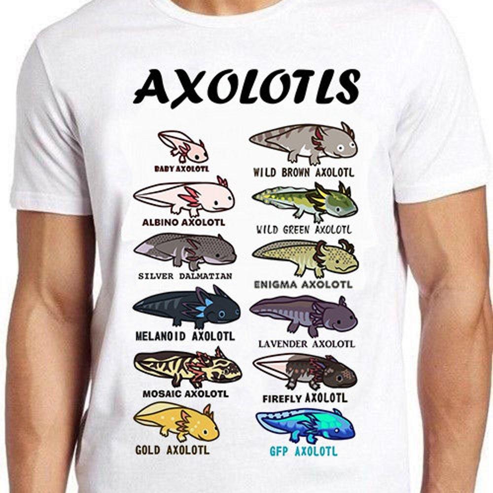 

230GSM 100% Cotton T-Shirt Axolotl Types Names List Classic Retro Film Gamer Cult Meme Movie Music Cool Gift Tee T Shirt 1015
