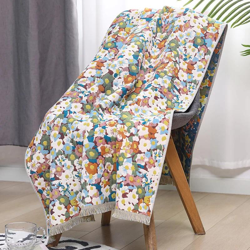 Flowers Tassels Bath Towel 80x160cm - 100% Cotton Gauze Towel Soft Absorbent Quick Drying Large Bath Towel Double-sided Floral Towel for Women