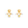 Sterling silver needle contrasting color flower pearl stud earrings women's real gold electroplating high-end earrings niche temperament ear jewelry