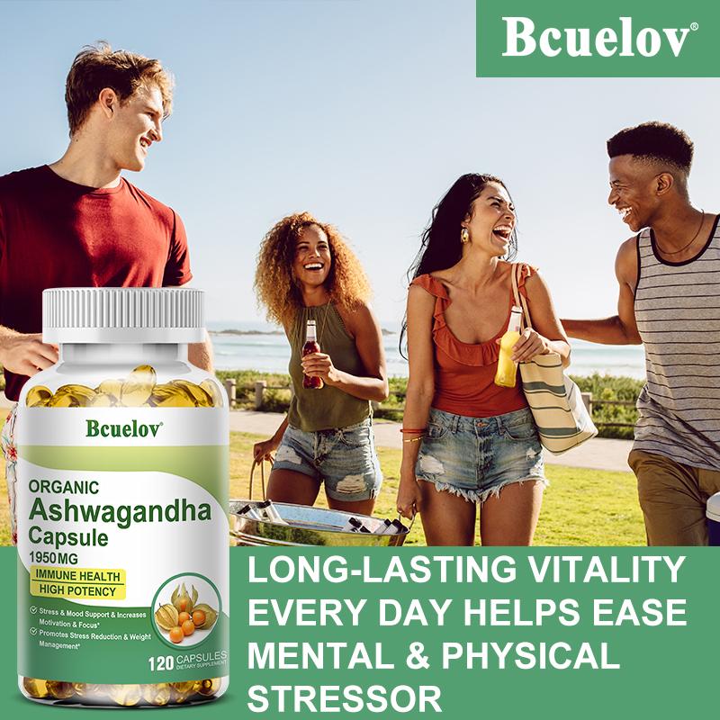 Bio Ashwagandha Kapseln 1950mg - Hochdosierte Formel - 120 Kapseln