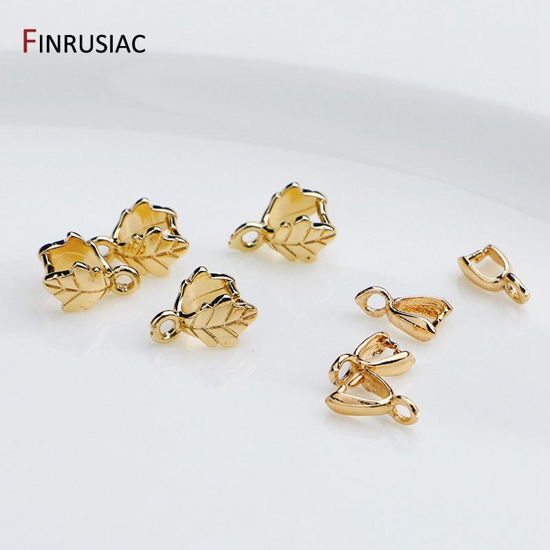14K Gold Plated Brass Leaf Shape Pinch Bail Clasp For DIY Pendant Clip Connector Necklace Jewelry Making Accessories Findings