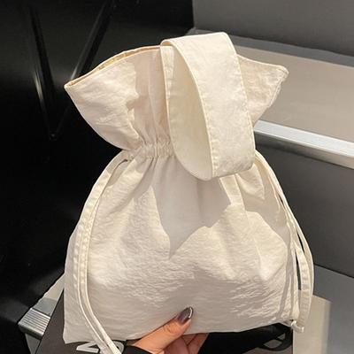Girls Bag Large Capacity Wind Solid Color Personalized Pleated Canvas Bag Drawstring Simple Shoulder Bag