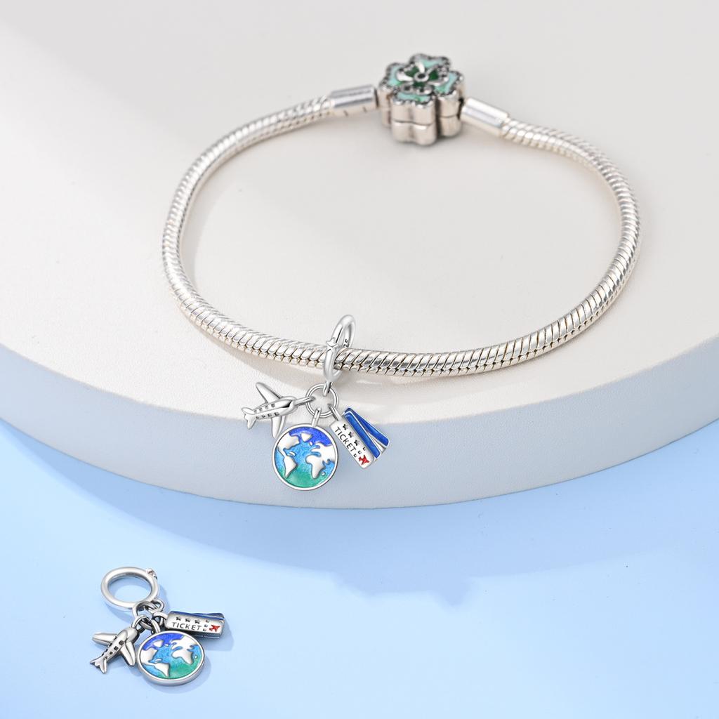 Original Copper Charms Luxury Blue Planet Pendant Beads Fit Bracelet Diy Women Making Delicate Gift Jewelry