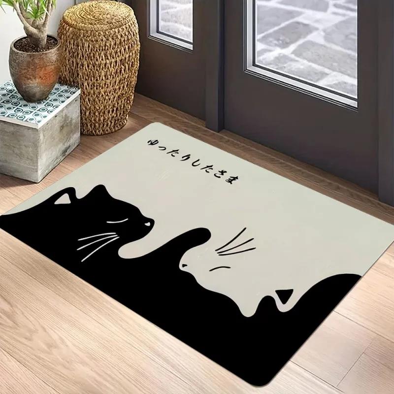 Black Cat Door Mat Non-Slip Entrance Way Mats Welcome Mats Rugs Washable Carpet Home Decoration For Indoor Outdoor