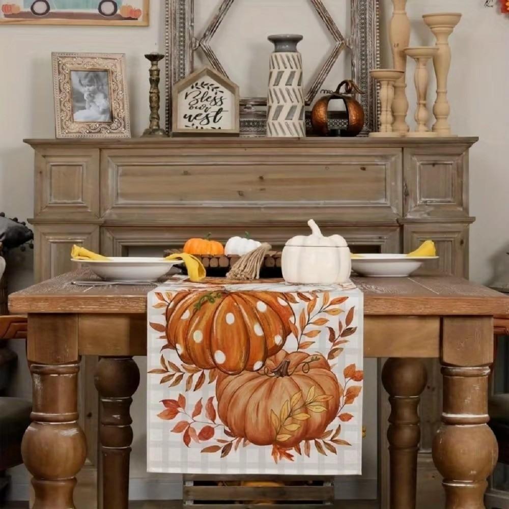 Autumn Leaf Polka Dot Pumpkin Table Runner Charming Design Harvest Festival Decor  Home Decor