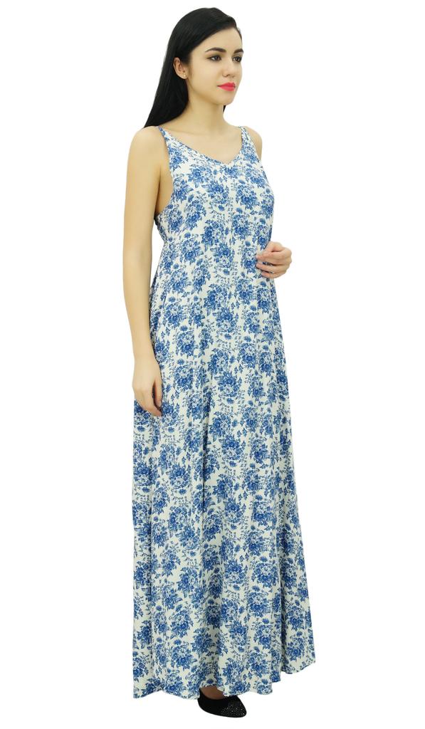 Bimba Women's Spaghetti Strap Maxi Dress for Summer Beach Wear Printed