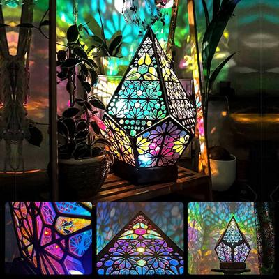 Wooden Led Projection Lamp Colorful Diamond Multipurpose Polar Star Floor Lamp Night Light Bohemian