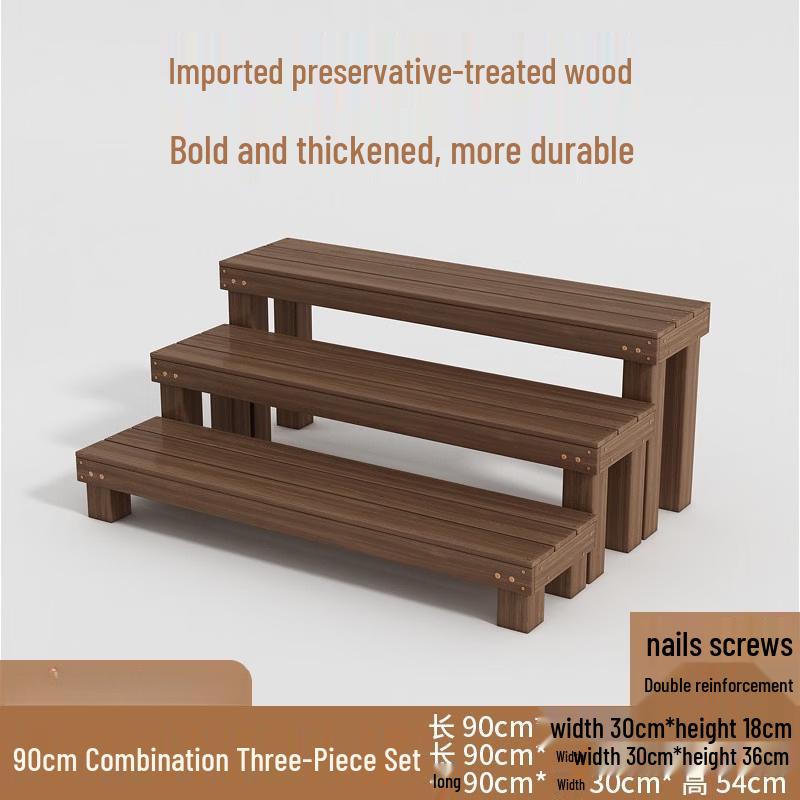 Reinforced Outdoor Solid Wood Tiered Flower Stand Set