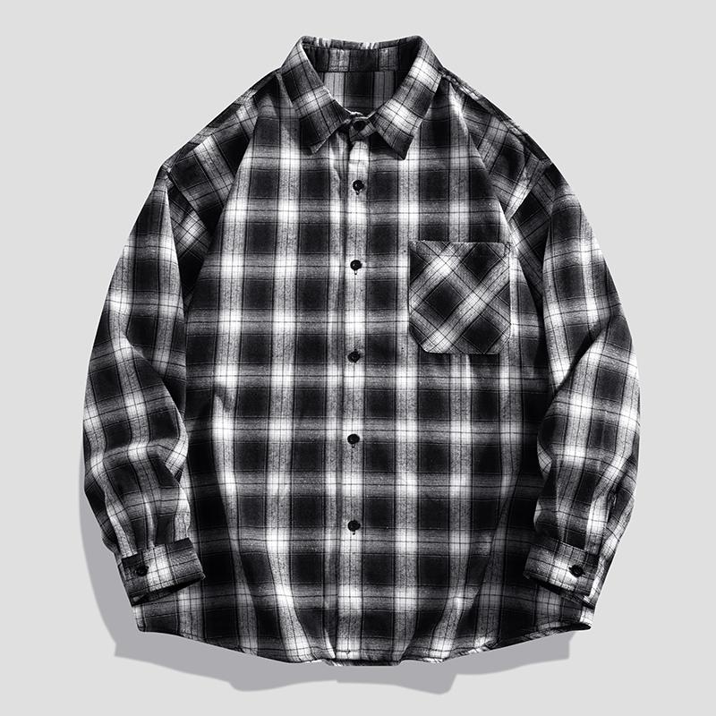 Spring Autumn Long Sleeves New Oversize Shirt For Men's Plaid Harajuku Clothing Casual Hawaiian Shirt