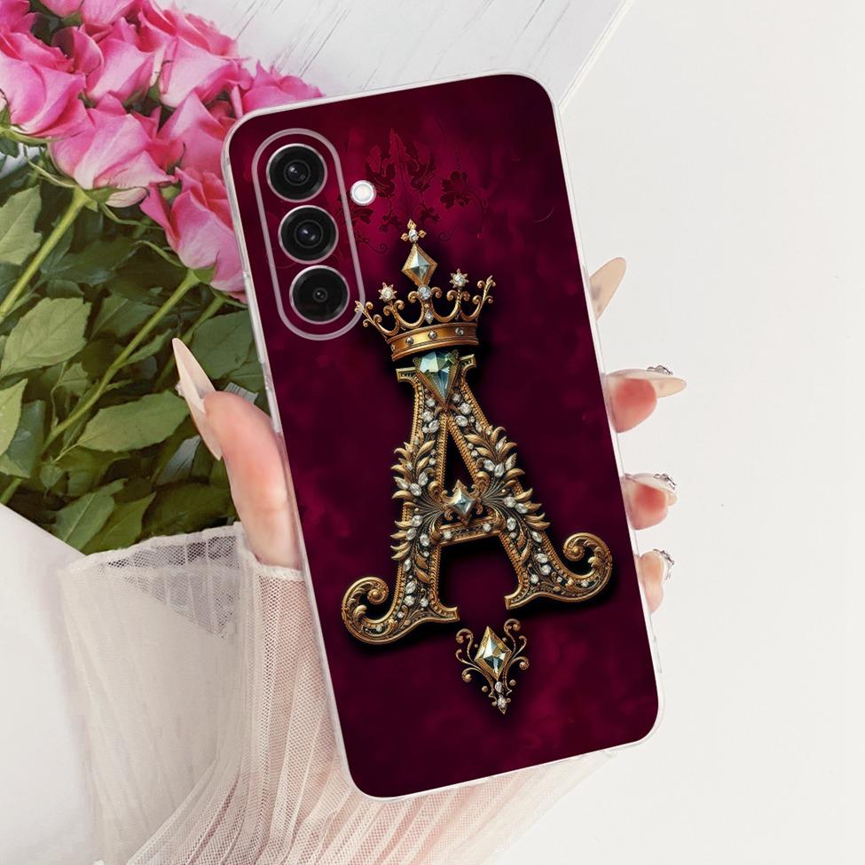 Clear For Samsung A36 5G SM-A366E SM-A366B Cover For Samsung Galaxy A36 5G Case Luxury Crown A-Z Letters 2D Painted Soft Casing