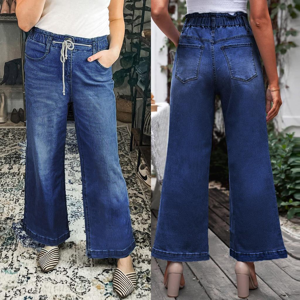 Women Baggy Mid Waist Jeans Wide Leg Loose Denim Pants Straight Leg Cropped Barrel Jeans