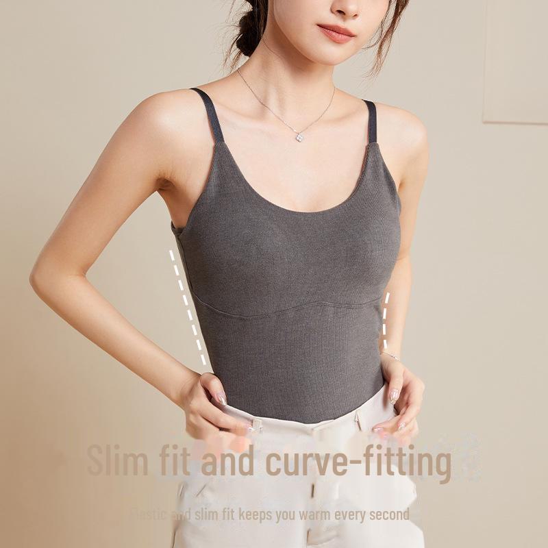 Women's Plush German Velvet Camisole with Chest Pads – Warm, Thick, One-Piece Base Top for Autumn and Winter