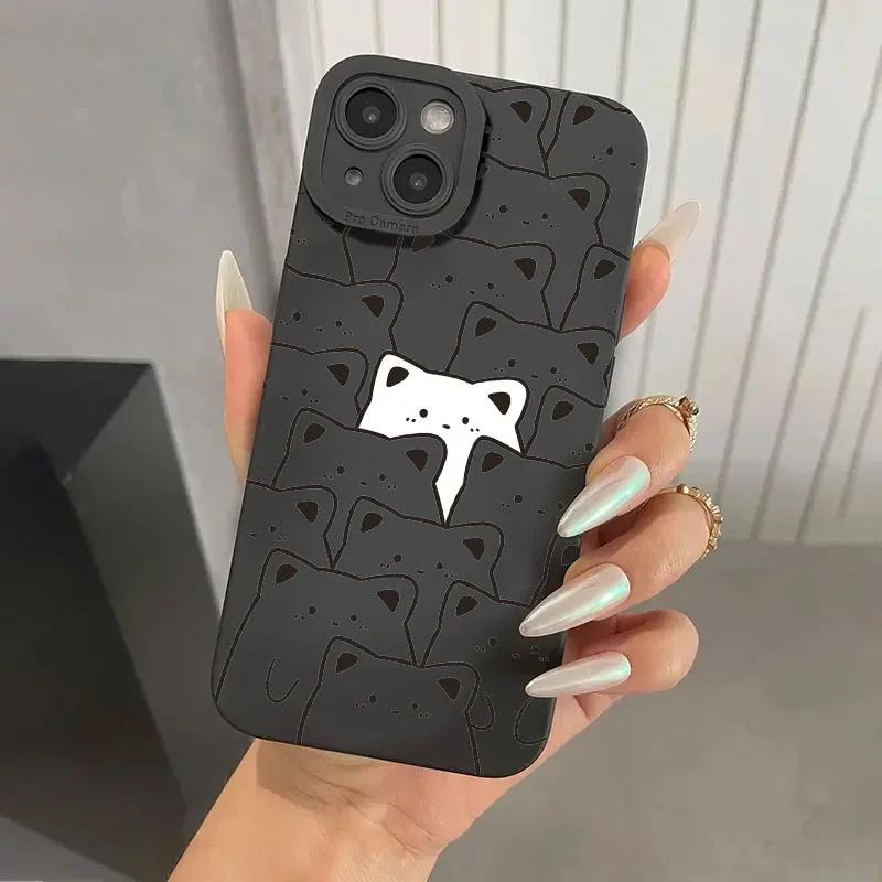 

Чехол для iPhone 15, чехлы для iPhone 14 Pro Max, черно-белый чехол для телефона Line Bear для iPhone 13 12 11 XS XR X 7 8 Plus For iPhone 13
