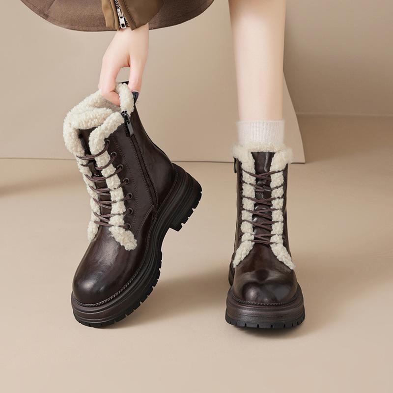 Augustine brown Martin boots women's 2025 new autumn and winter piled thickened snow boots platform lamb wool cotton shoes