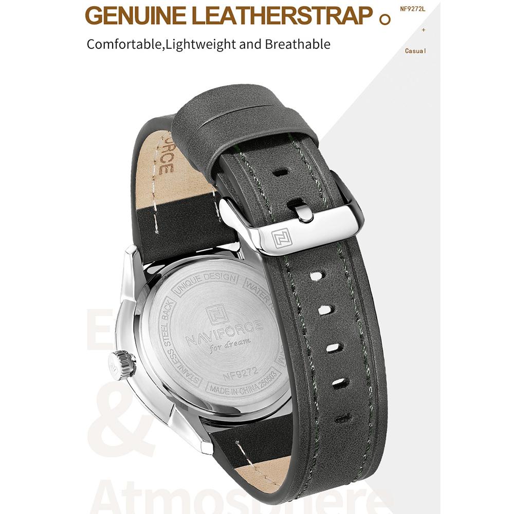 Naviforce Original Men Simple Quartz Watch Genuine Leather Strap 30m Waterproof Calendar Daily Casual Men Watch Gift NF9272L